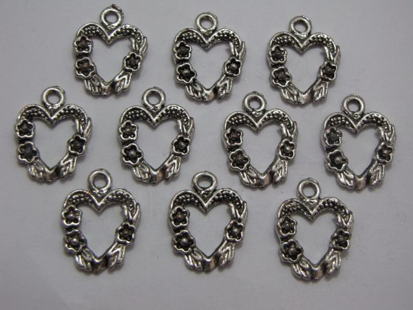 10 Silver metal heart charms