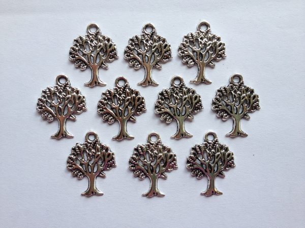 10 Silver metal tree charms