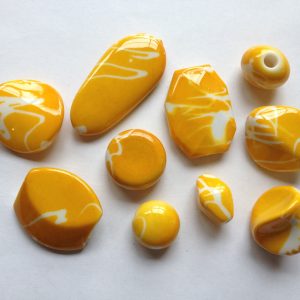 10 Yellow beads white markings