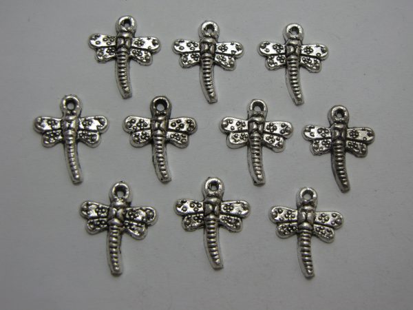 10 Silver metal dragonflies