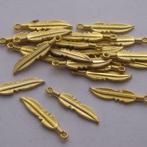 20 Gold metal feather charms