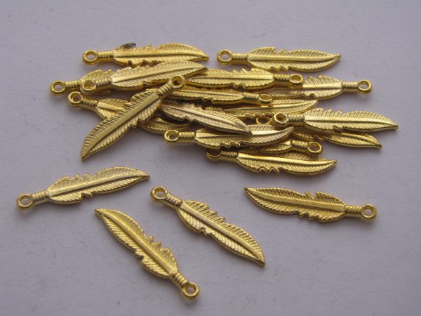 20 Gold metal feather charms