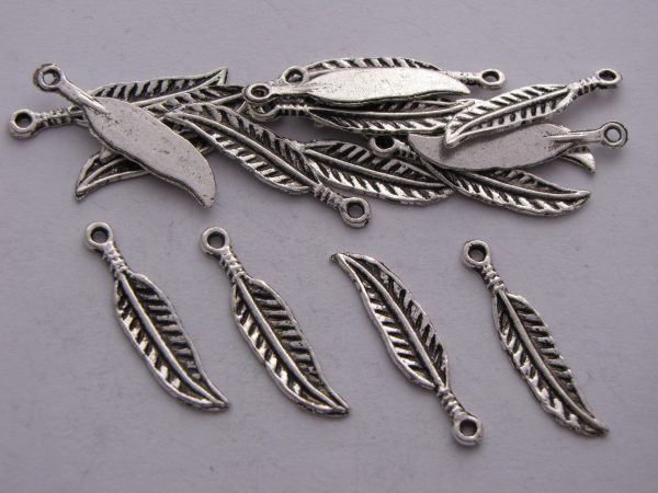 20 Silver metal feather charms
