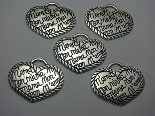 5 Silver metal heart charms