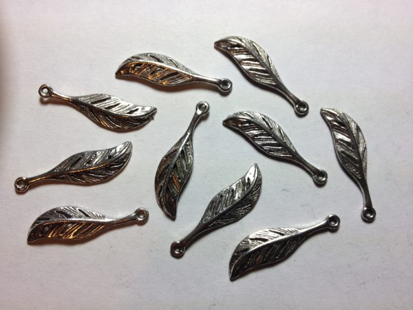 10 Silver metal feather charms