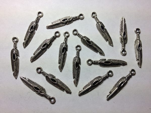 15 Silver metal feather charms