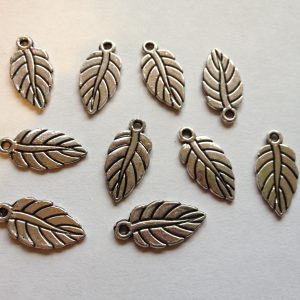 10 Silver metal leaf charms
