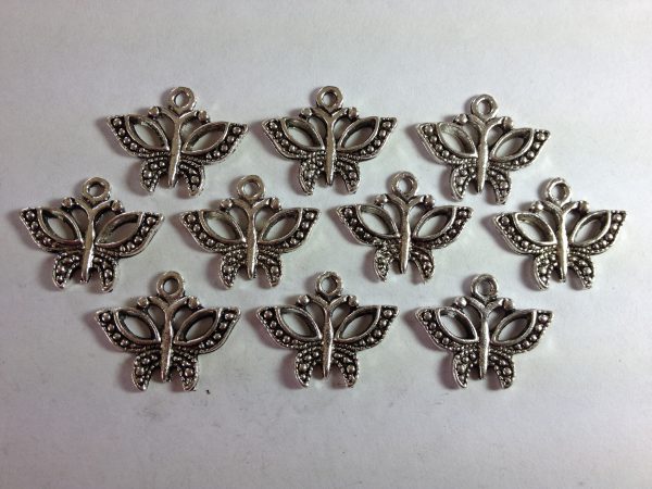 10 Silver metal butterfly charms