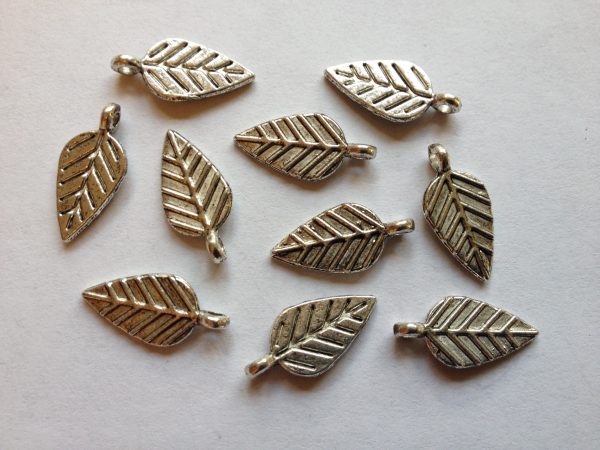10 Silver metal leaf charms
