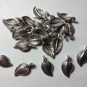 25 Silver metal leaf charms