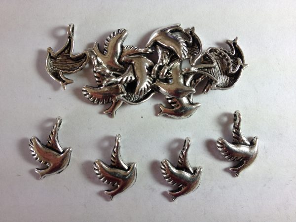 15 Silver metal bird charms