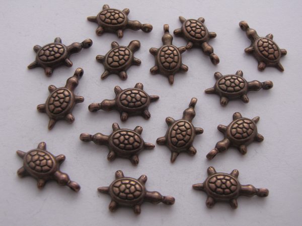 15 Copper metal turtle charms